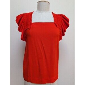 Anthropologie X Maeve Red Square Neck Ruffle Sleeve Blouse Top Size 4